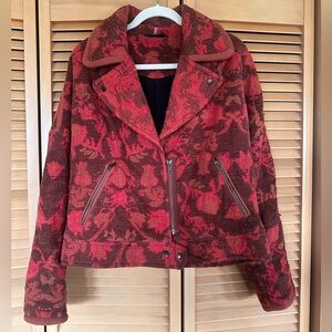 Free People Tapestry Moto Jacket • Red Floral Jacquard • Size M